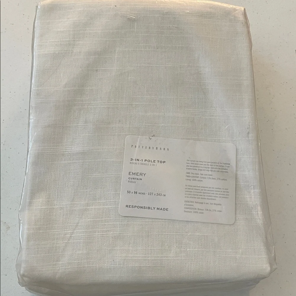 Pottery Barn Emery Linen Curtain 50x96 White